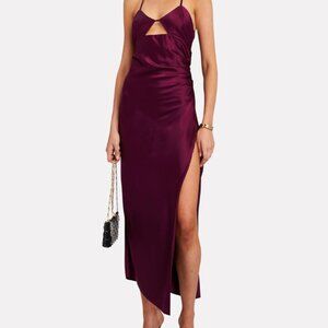 THE SEI Ruched Cut-out Silk Midi Dress